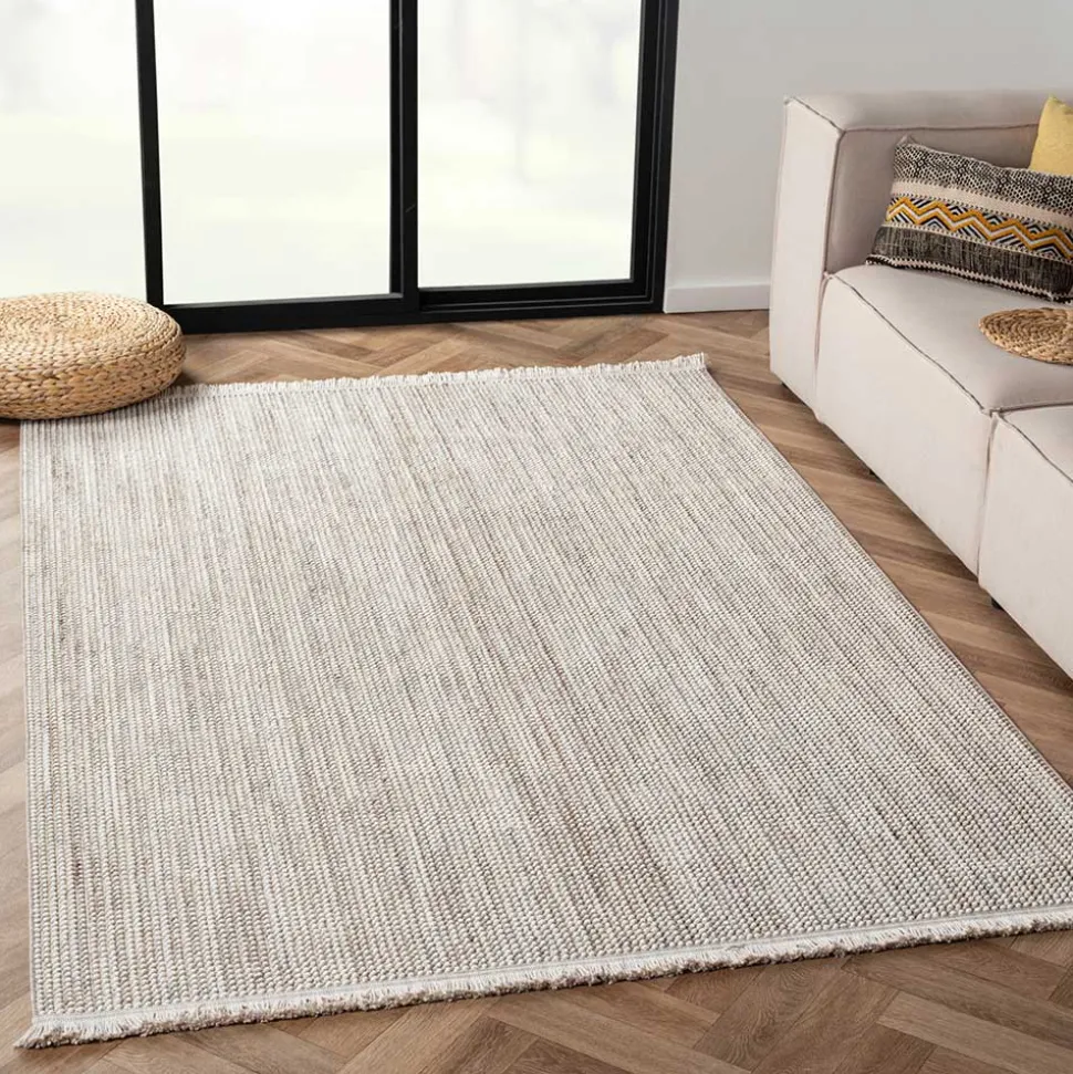 Teppich mit Fransen in Weiß und Hellgrau - Vergil