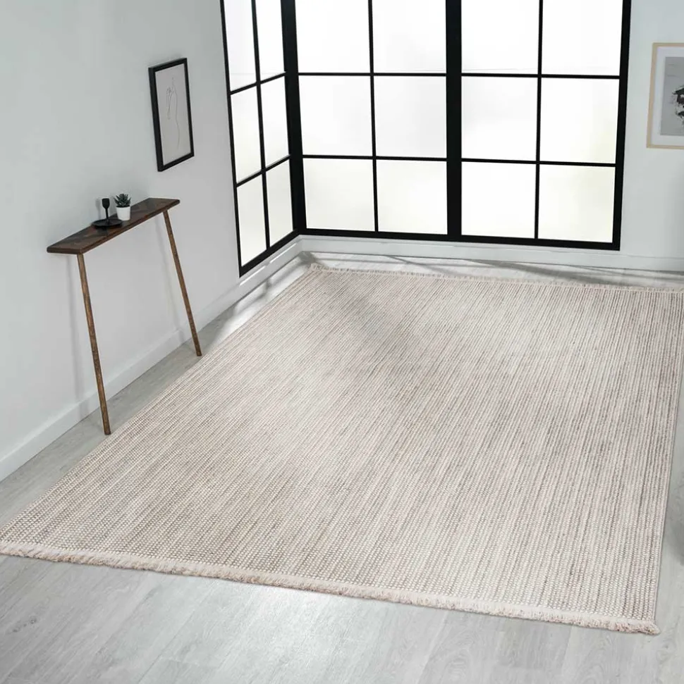 Teppich mit Fransen in Weiß und Hellgrau - Vergil