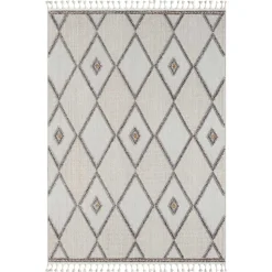 Teppich mit Rauten Muster in Beige und Weiß - Nikolan