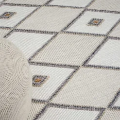 Teppich mit Rauten Muster in Beige und Weiß - Nikolan