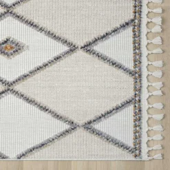 Teppich mit Rauten Muster in Beige und Weiß - Nikolan