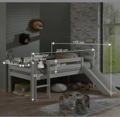 Tiefes Kinder-Hochbett mit Rutsche - Almaron