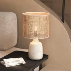 Tischleuchte aus Bambus Geflecht in Beige - Veromica