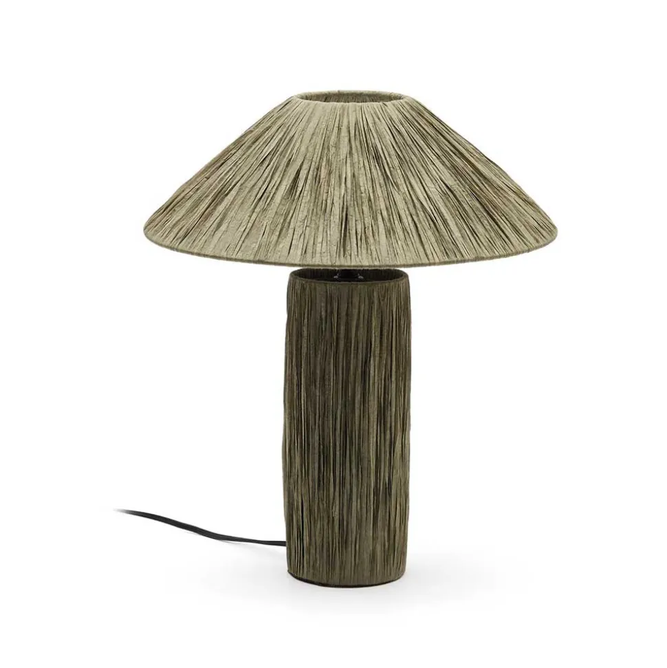 Tischleuchte in Graugrün aus Raffia - Dasanti