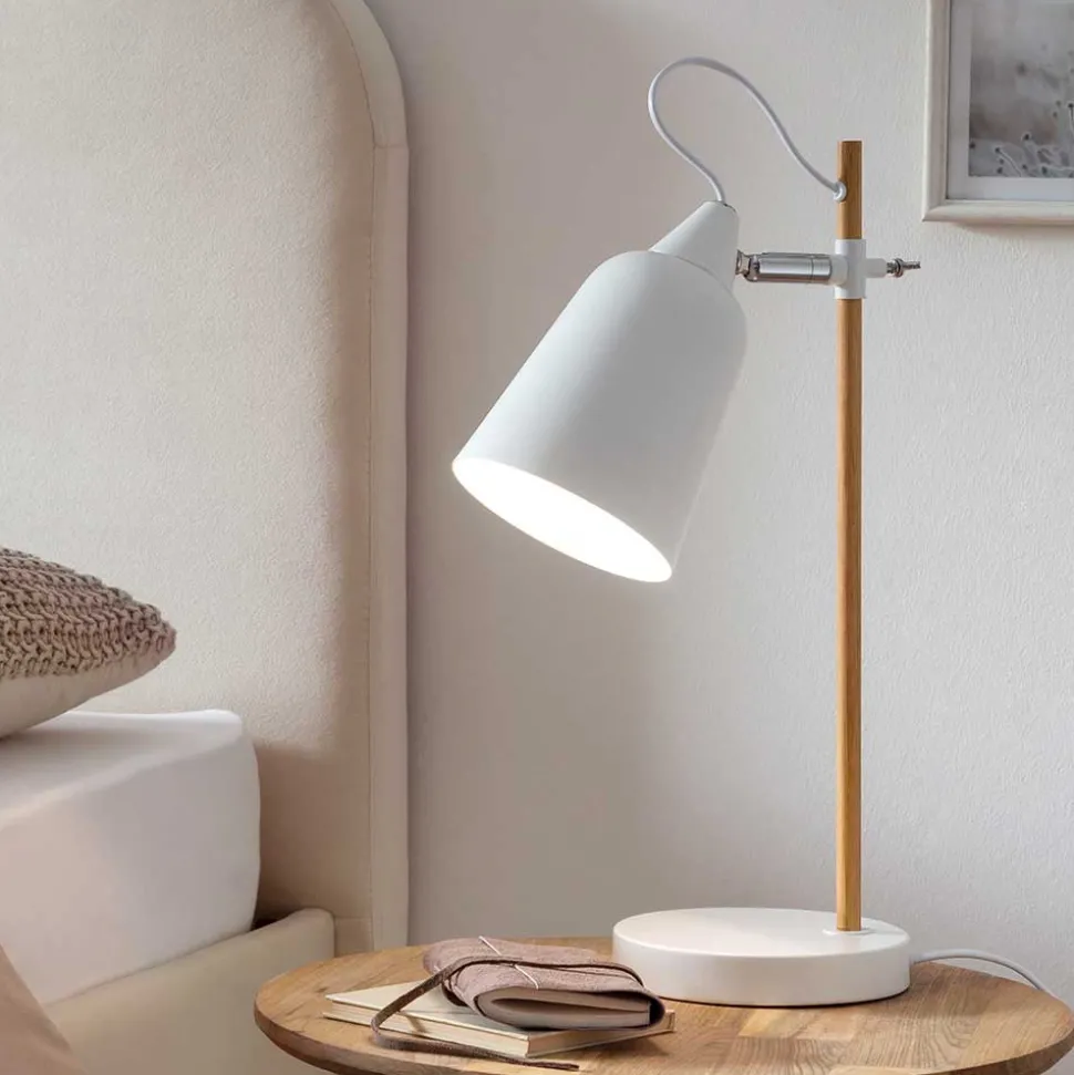 Tischleuchte in Weiß Metall & Natur Holz - Tilla