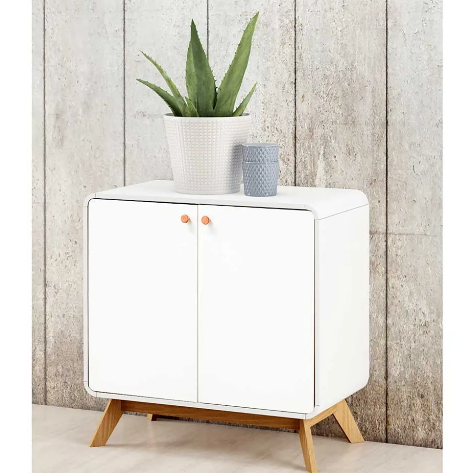 2-türige Kommode in Weiß mit Eiche - Kolreva