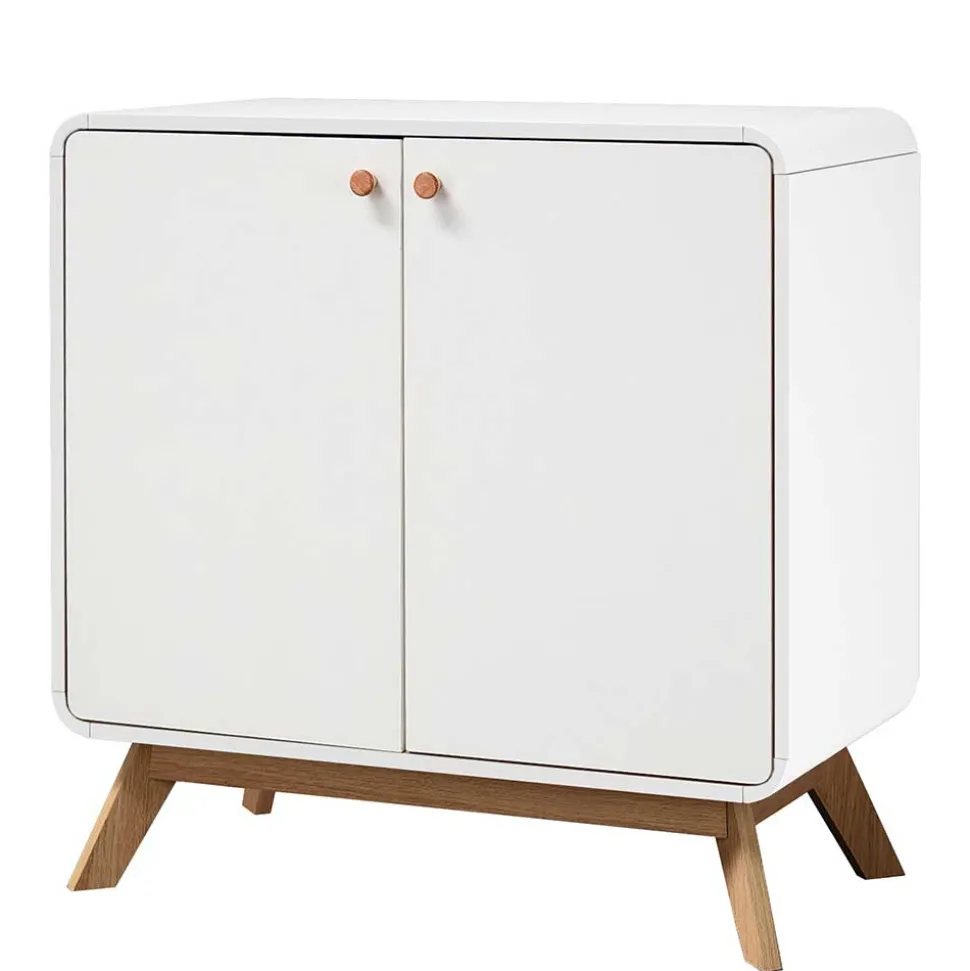 2-türige Kommode in Weiß mit Eiche - Kolreva