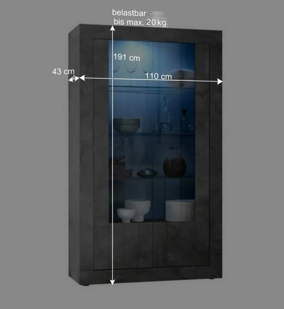 2-türige Vitrine in Dunkelgrau Dekor - Cordillera