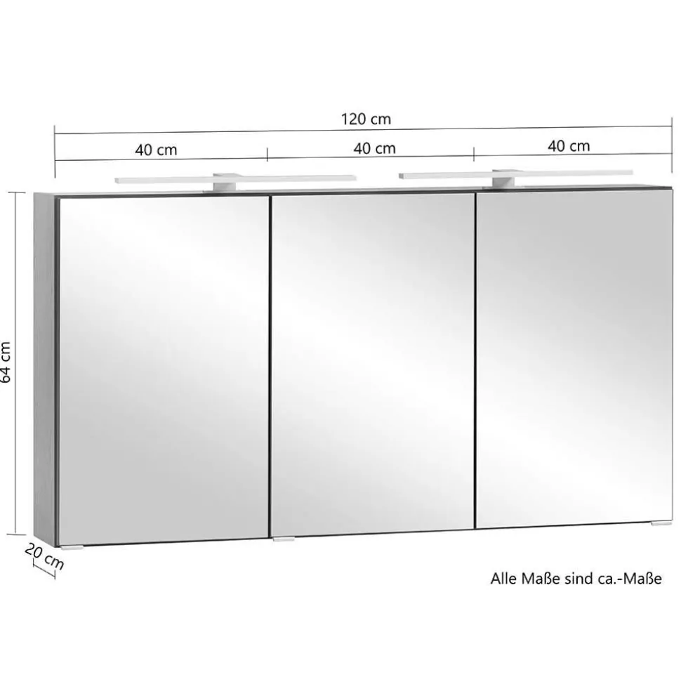 3-türiger 3D Spiegelschrank fürs Badezimmer - Drumias