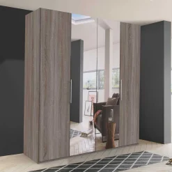 2-türiger Holz Look Kleiderschrank mit Spiegel - Crenba