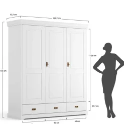 3-türiger Holz-Schlafzimmerschrank in Weiß - Presto