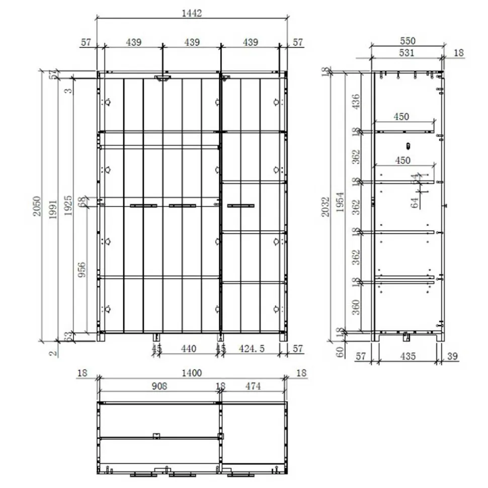3-türiger Kinderzimmerschrank in Weiß - Ellen