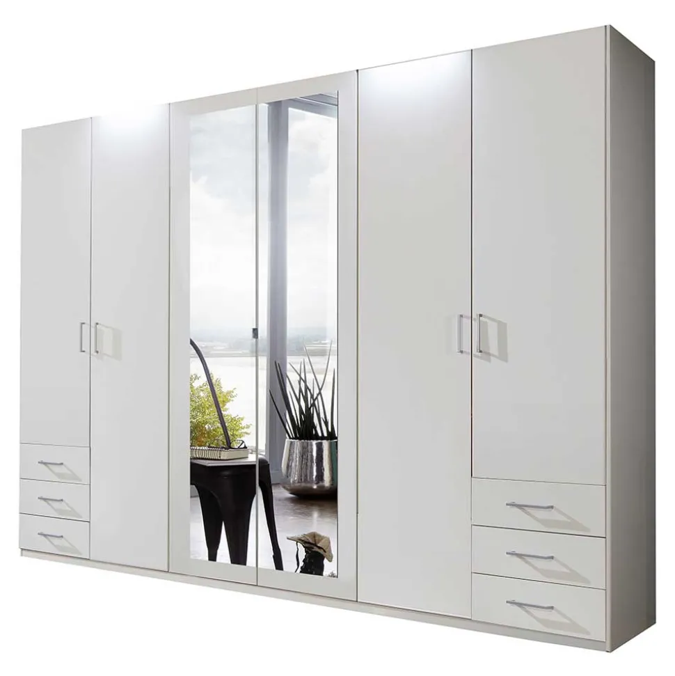 6-türiger Kleiderschrank in Weiß mit Spiegel - Furcia