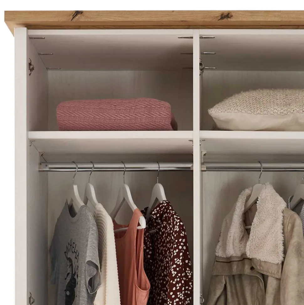 3-türiger Kleiderschrank in Weiß & Eiche Dekor - Malvissa