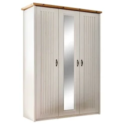 3-türiger Kleiderschrank in Weiß & Eiche Dekor - Malvissa