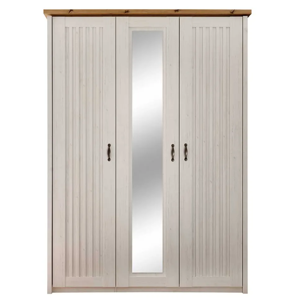 3-türiger Kleiderschrank in Weiß & Eiche Dekor - Malvissa