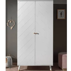 2-türiger Kleiderschrank in Weiß & Gold - Zimventa