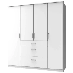 4-türiger Kleiderschrank mit drei Schubladen in Weiß - Cador