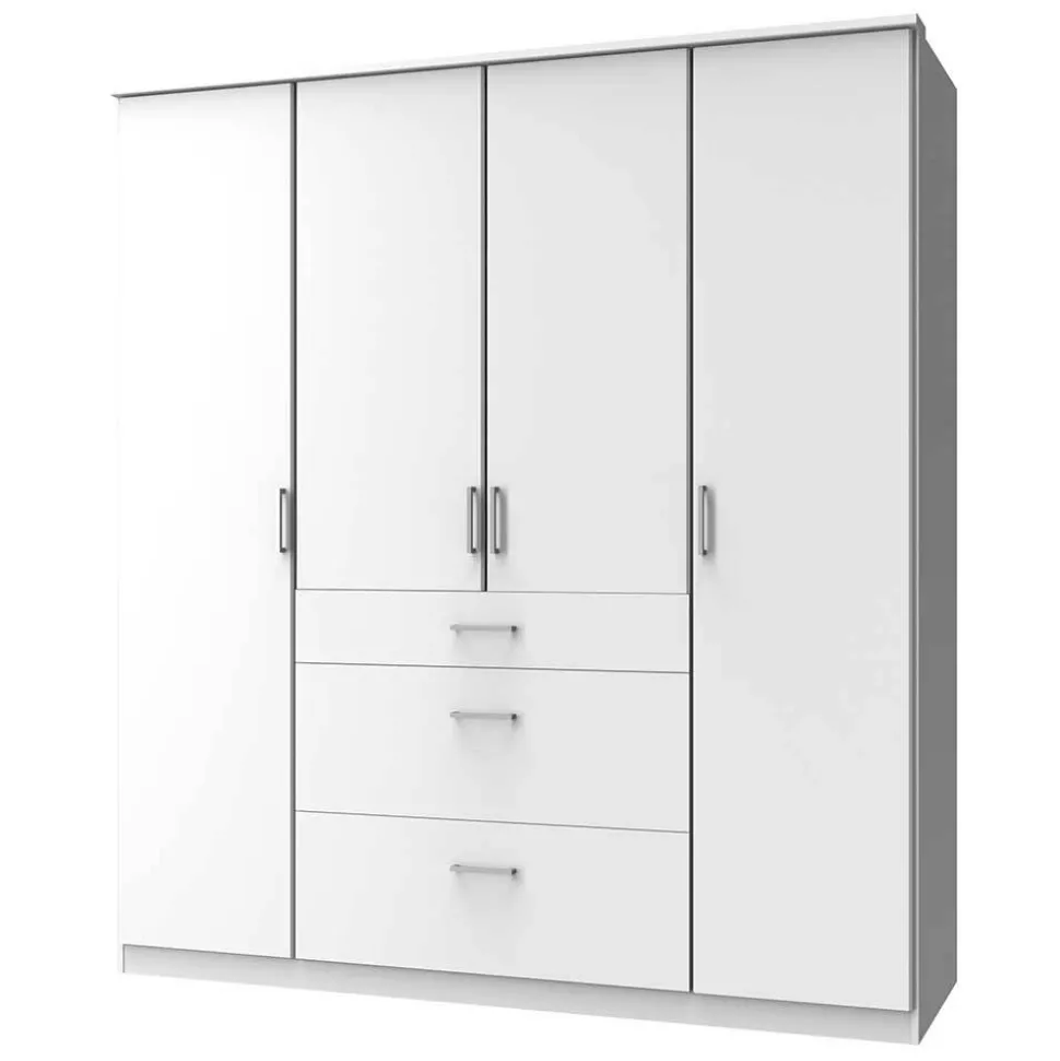 4-türiger Kleiderschrank mit drei Schubladen in Weiß - Cador