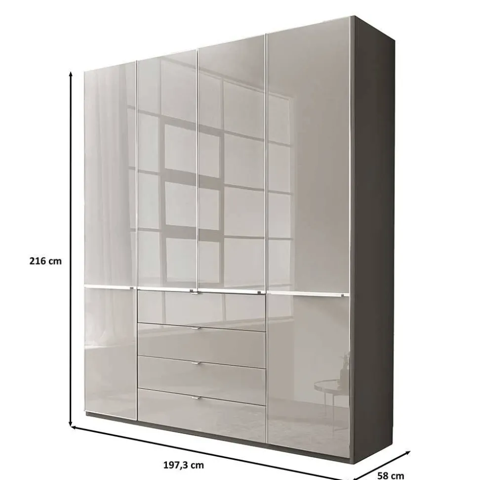 4-türiger Kombi-Kleiderschrank in Hellgrau Glas - Korcula