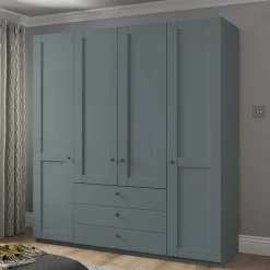 4-türiger Kombi-Kleiderschrank in Graugrün - Rajavo