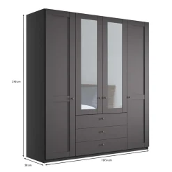 4-türiger Kombi-Schlafzimmerschrank in Dunkelgrau - Mataram