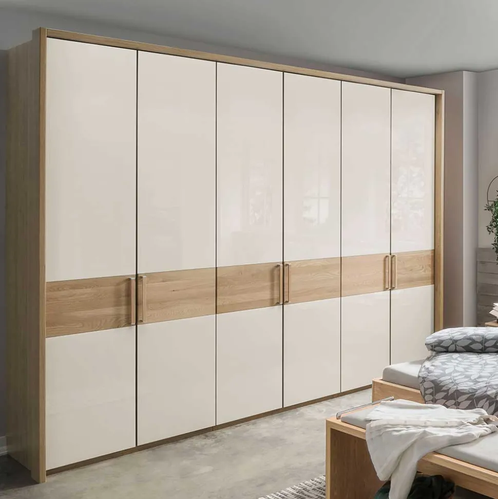 6-türiger Schlafraum Kleiderschrank in Glas Beige - Emdsiva I