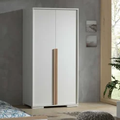 2-türiger Schlafzimmerschrank in Weiß mit Buche - Eldrus