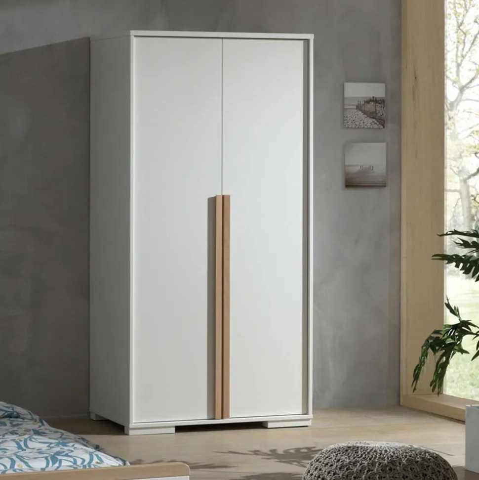 2-türiger Schlafzimmerschrank in Weiß mit Buche - Eldrus