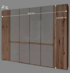 6-türiger Schlafzimmerschrank in Kernbuche & Beige - Krofun