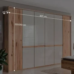 6-türiger Schlafzimmerschrank in Kernbuche & Beige - Krofun