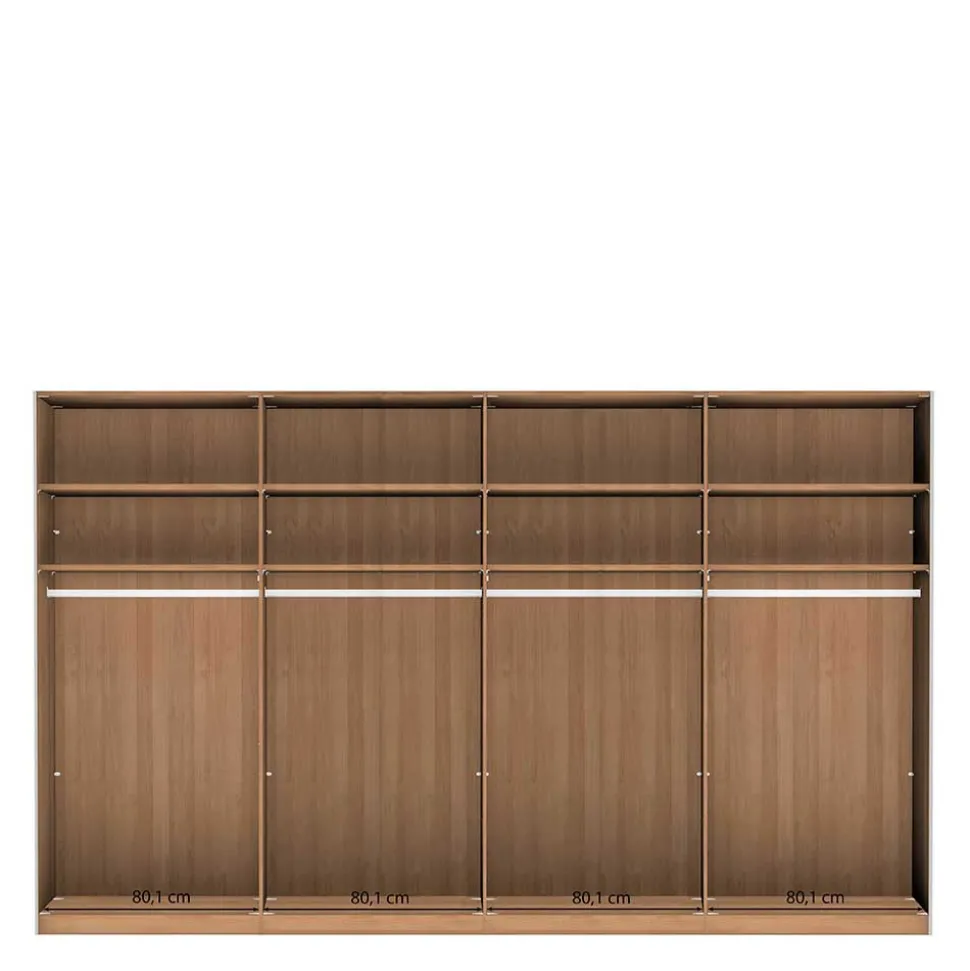 4-türiger Schwebetürenschrank in Eiche Bianco - Brownie