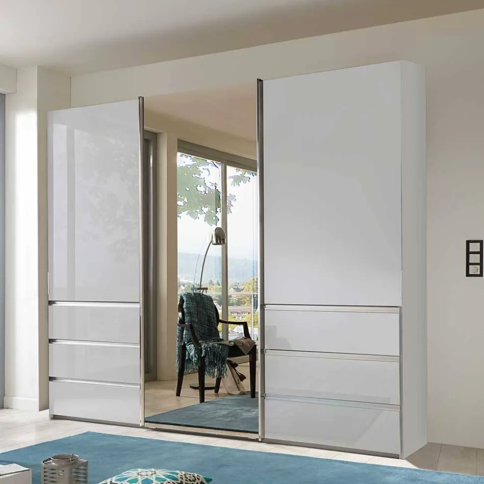 3-türiger Schwebetürenschrank in Weiß mit Spiegel - Amelie