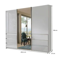 3-türiger Schwebetürenschrank in Weiß mit Spiegel - Amelie