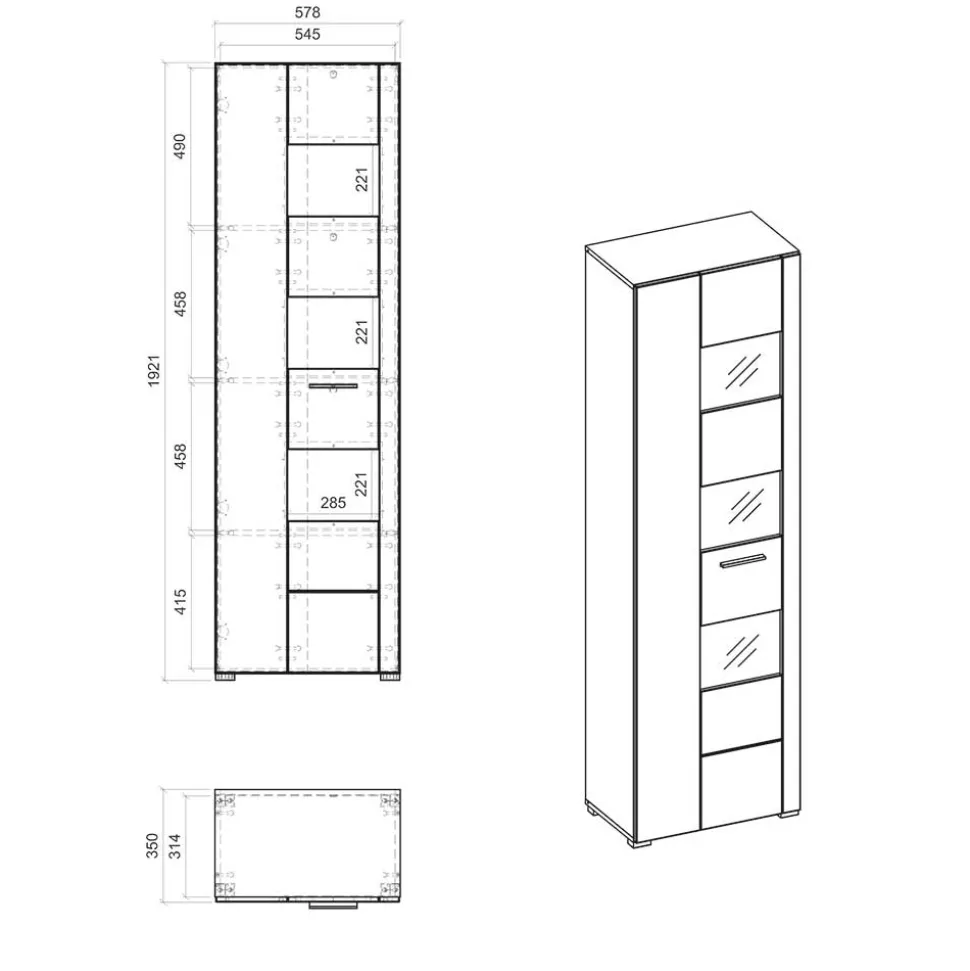 1-türiger Vitrinenschrank in Weiß Hochglanz - Timmona