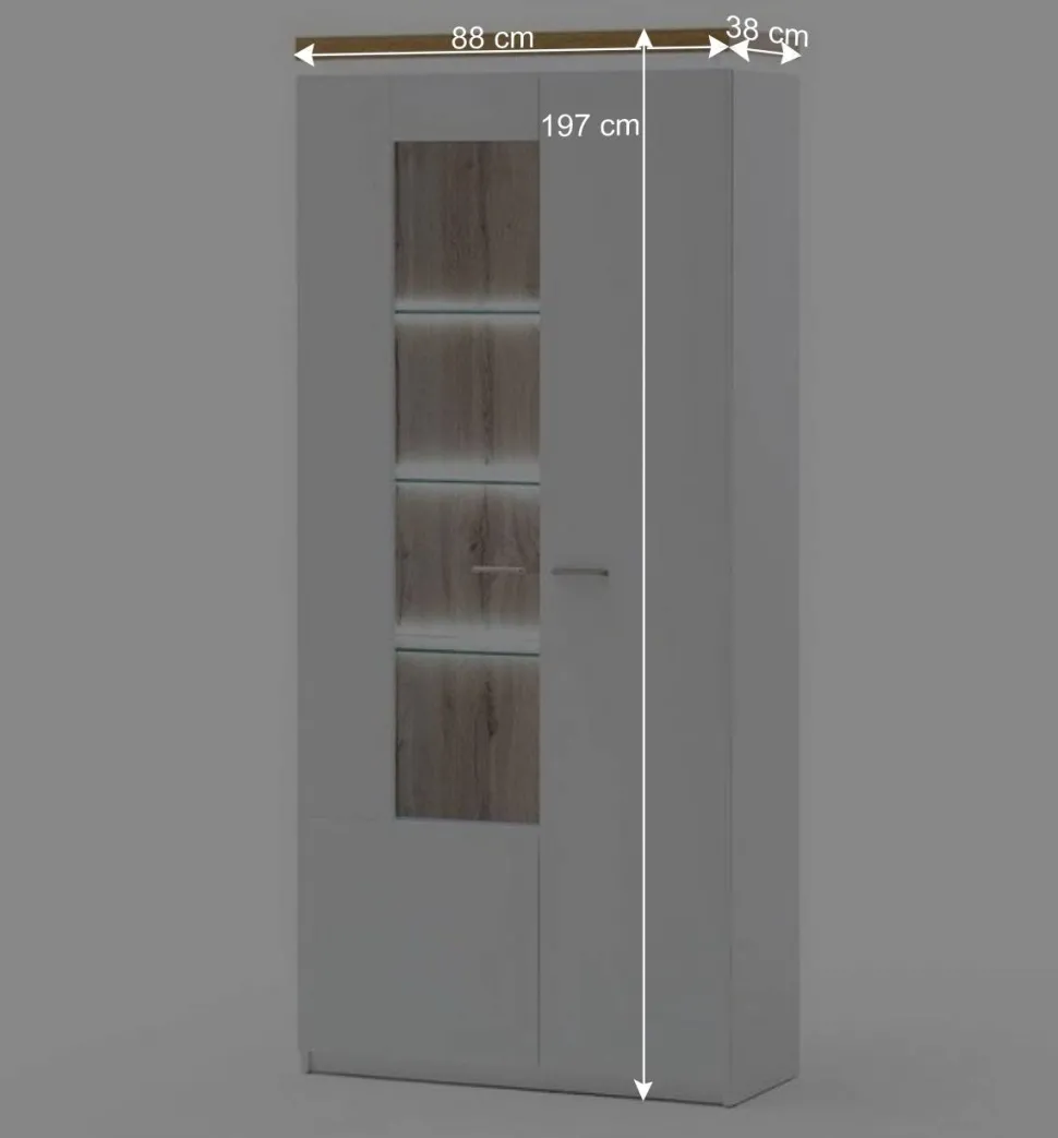2-türiger Wohnzimmer Schrank mit Glaseinsatz & LED - Caldri