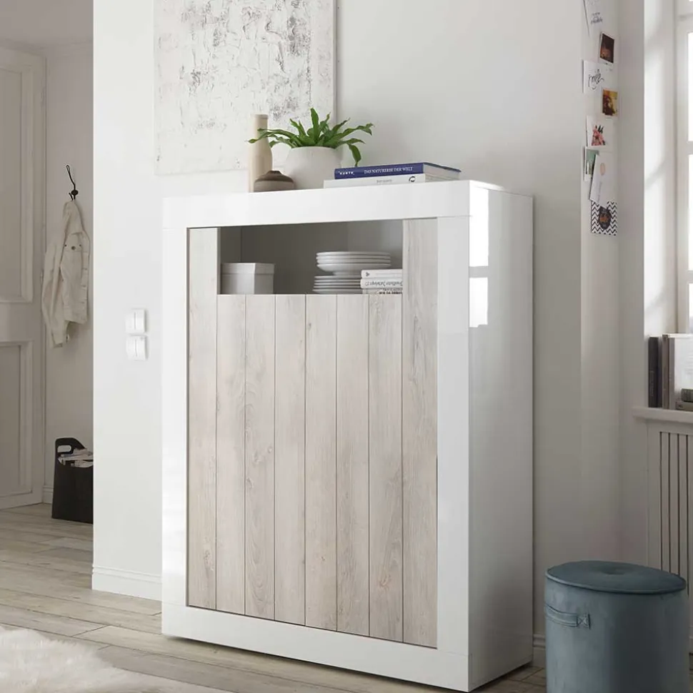 2-türiges Highboard in Dekor Pinie Weiß - Merenda