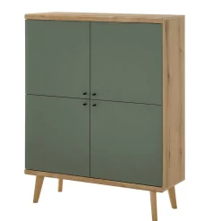 4-türiges Highboard in Graugrün und Wildeiche - Oliva