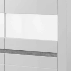 6-türiges Highboard in Weiß Hochglanz Mextra & Beton Dekor