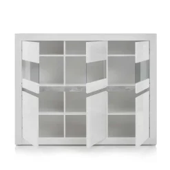 6-türiges Highboard in Weiß Hochglanz Mextra & Beton Dekor