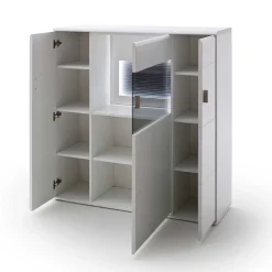 3-türiges Highboard mit Glas Einsatz in Weiß - Hazime