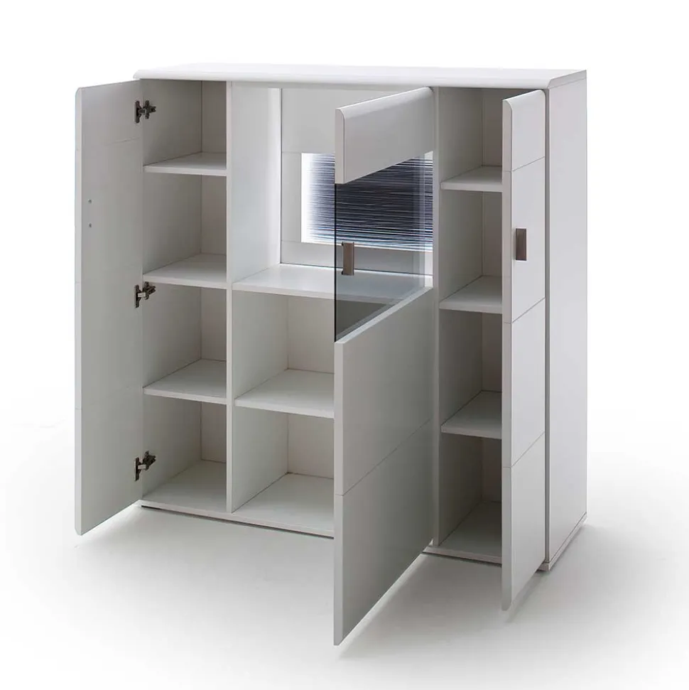 3-türiges Highboard mit Glas Einsatz in Weiß - Hazime