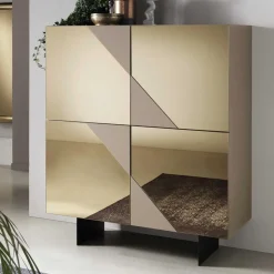 4-türiges Highboard mit Spiegelglas in Bronze - Razepta