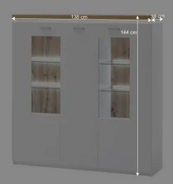 3-türiges Highboard Vitrine beleuchtet LED - Caldri