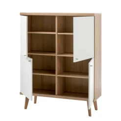 4-türiges Skandi Highboard in Weiß & Eiche - Cablos