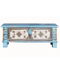 Truhe in Blau Antikweiß Bronze Braun - Olavio