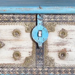 Truhe in Blau Antikweiß Bronze Braun - Olavio