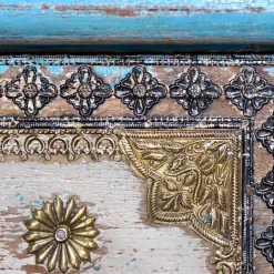 Truhe in Blau Antikweiß Bronze Braun - Olavio