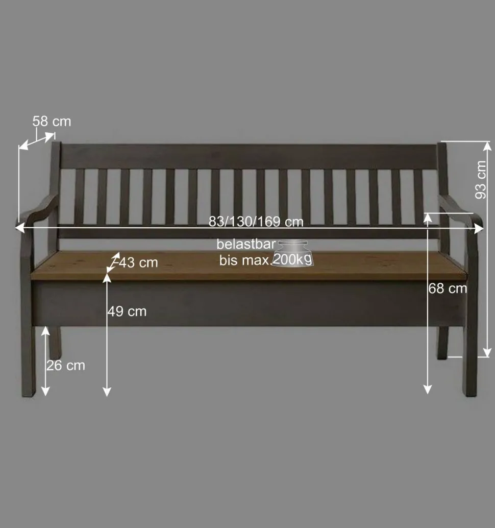 Truhenbank Ziamora in Grau