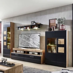 TV Anbauwand in Schwarz & Wildeiche - Kandu (vierteilig)